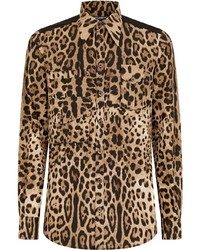 Camicia a maniche lunghe leopardata marrone chiaro di Dolce & Gabbana