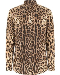 Camicia a maniche lunghe leopardata marrone chiaro di Dolce & Gabbana