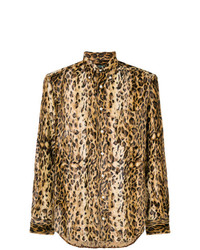 Camicia a maniche lunghe leopardata marrone chiaro di Gitman Vintage
