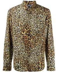 Camicia a maniche lunghe leopardata marrone chiaro di Just Cavalli