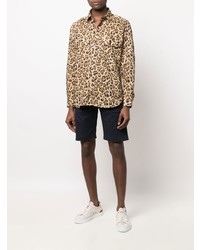 Camicia a maniche lunghe leopardata marrone chiaro di Tintoria Mattei