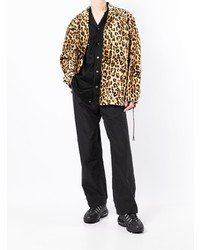 Camicia a maniche lunghe leopardata marrone chiaro di Mastermind World