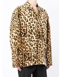 Camicia a maniche lunghe leopardata marrone chiaro di Mastermind World