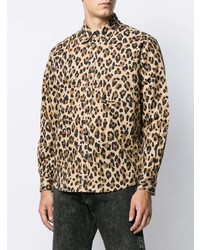Camicia a maniche lunghe leopardata marrone chiaro di MSGM