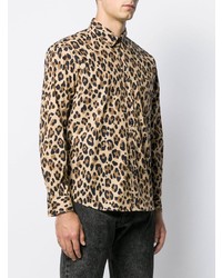 Camicia a maniche lunghe leopardata marrone chiaro di MSGM