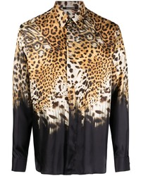 Camicia a maniche lunghe leopardata marrone chiaro di Roberto Cavalli