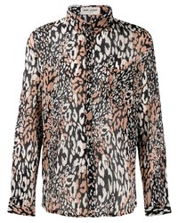 Camicia a maniche lunghe leopardata marrone chiaro di Saint Laurent