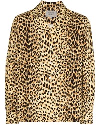 Camicia a maniche lunghe leopardata marrone chiaro di Wacko Maria