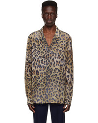 Camicia a maniche lunghe leopardata marrone scuro di Balmain