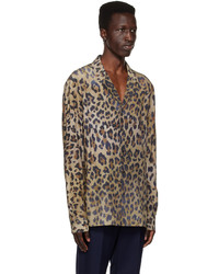 Camicia a maniche lunghe leopardata marrone scuro di Balmain