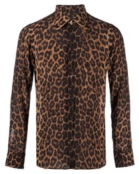 Camicia a maniche lunghe leopardata marrone scuro di Tom Ford
