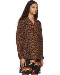 Camicia a maniche lunghe leopardata marrone di Wacko Maria