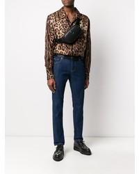 Camicia a maniche lunghe leopardata marrone di Dolce & Gabbana