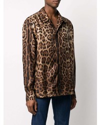 Camicia a maniche lunghe leopardata marrone di Dolce & Gabbana