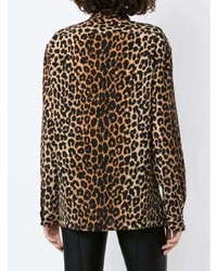 Camicia a maniche lunghe leopardata marrone di Saint Laurent