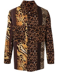 Camicia a maniche lunghe leopardata marrone di Pierre Louis Mascia