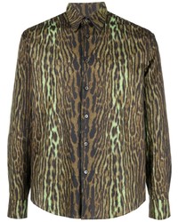 Camicia a maniche lunghe leopardata marrone di Roberto Cavalli
