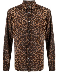 Camicia a maniche lunghe leopardata marrone di Tom Ford