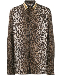 Camicia a maniche lunghe leopardata marrone di Versace