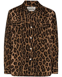 Camicia a maniche lunghe leopardata marrone di Wacko Maria