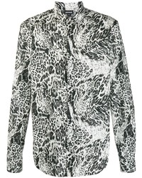 Camicia a maniche lunghe leopardata nera e bianca di Just Cavalli