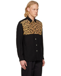 Camicia a maniche lunghe leopardata nera di Wacko Maria