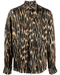 Camicia a maniche lunghe leopardata nera di John Richmond