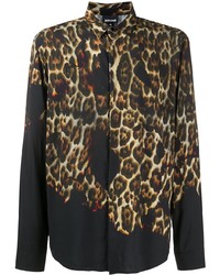 Camicia a maniche lunghe leopardata nera di Just Cavalli