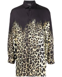 Camicia a maniche lunghe leopardata nera di Roberto Cavalli