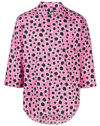 Camicia a maniche lunghe leopardata rosa di Black Comme Des Garçons