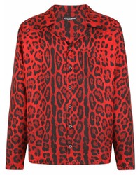 Camicia a maniche lunghe leopardata rossa di Dolce & Gabbana