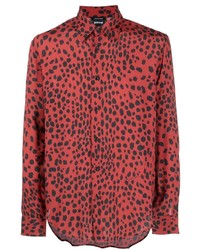 Camicia a maniche lunghe leopardata rossa di Just Cavalli