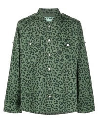Camicia a maniche lunghe leopardata verde scuro di Vyner Articles