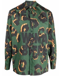 Camicia a maniche lunghe leopardata verde scuro di Waxman Brothers