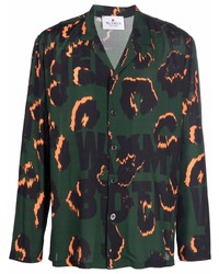 Camicia a maniche lunghe leopardata verde scuro di Waxman Brothers