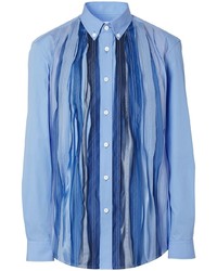Camicia a maniche lunghe patchwork azzurra di Burberry