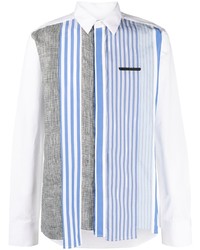 Camicia a maniche lunghe patchwork bianca e blu di Viktor & Rolf