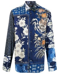 Camicia a maniche lunghe patchwork blu scuro di Roberto Cavalli