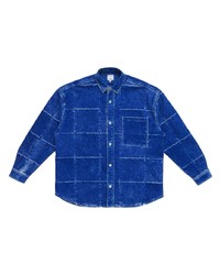 Camicia a maniche lunghe patchwork blu di Marcelo Burlon County of Milan