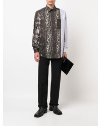 Camicia a maniche lunghe patchwork grigio scuro di Roberto Cavalli