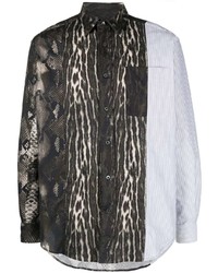 Camicia a maniche lunghe patchwork grigio scuro di Roberto Cavalli