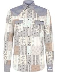 Camicia a maniche lunghe patchwork multicolore di Dolce & Gabbana
