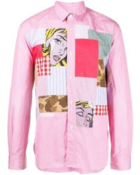 Camicia a maniche lunghe patchwork rosa di Junya Watanabe MAN