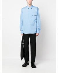 Camicia a maniche lunghe ricamata azzurra di Helmut Lang