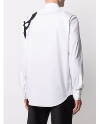 Camicia a maniche lunghe ricamata bianca e nera di Alexander McQueen
