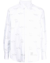 Camicia a maniche lunghe ricamata bianca di Thom Browne