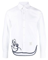 Camicia a maniche lunghe ricamata bianca di Thom Browne