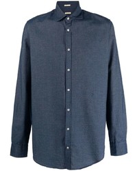 Camicia a maniche lunghe ricamata blu scuro di Massimo Alba