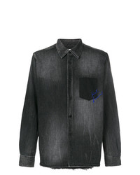 Camicia a maniche lunghe ricamata grigio scuro di Saint Laurent