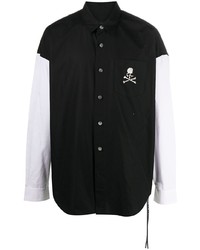 Camicia a maniche lunghe ricamata nera e bianca di Mastermind Japan